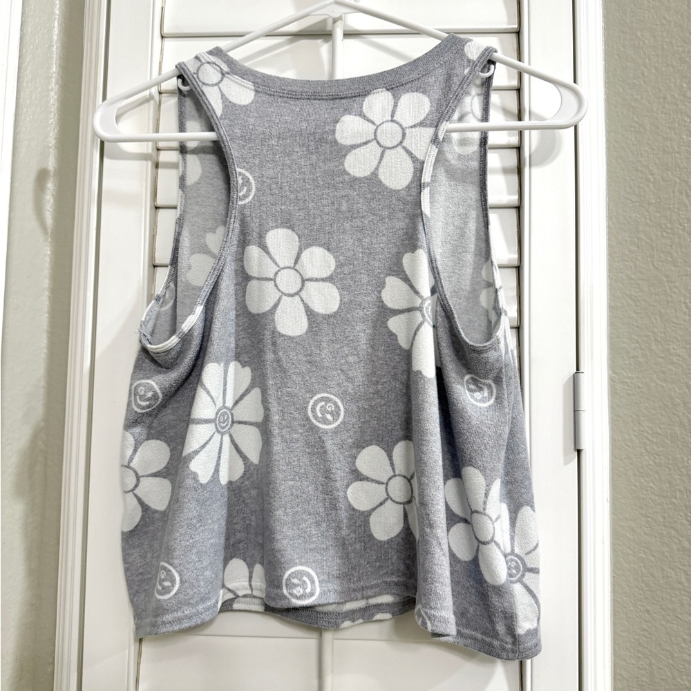 Womens Crop Tank Top Size M Gilly Hicks Gray Floral Print Cropped Lounge Soft - Picture 3 of 7